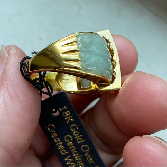 18k gold over sterling jade ring with lab sapphire - Picture 7 of 13